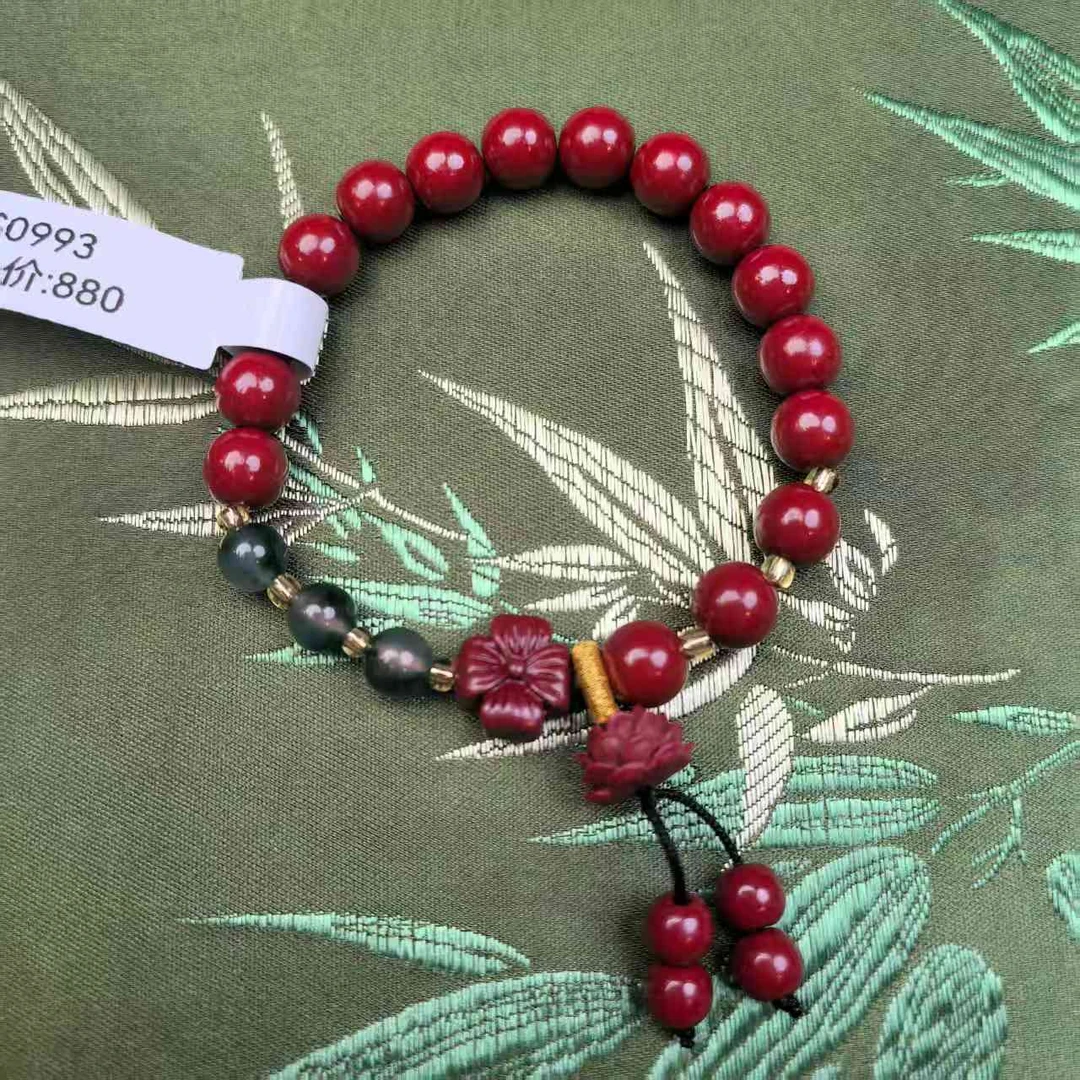 含辰砂工艺品含辰砂工艺品S0993-朱砂单圈并蒂花开手串