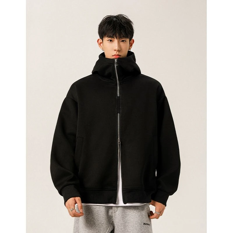 美式高街重磅华棉解构百搭半拉链宽松连帽卫衣男女款宽松休闲外套