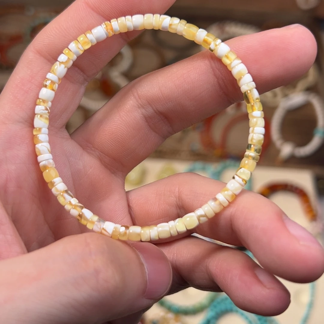 蜜蜡未镶嵌手链金瓷白溶洞药片卡4