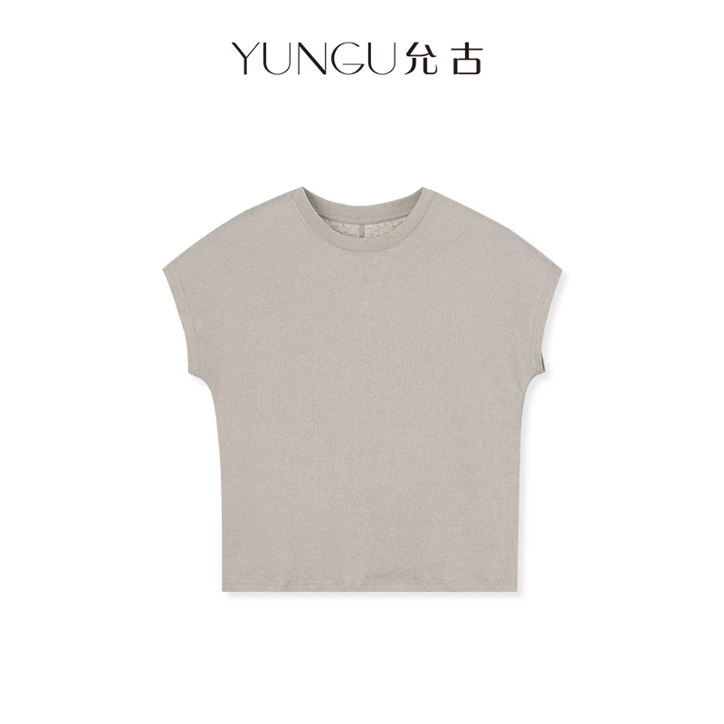 YUNGU允古【至简主义】极简老钱风雨露麻圆领短袖百搭T恤薄款棉上衣