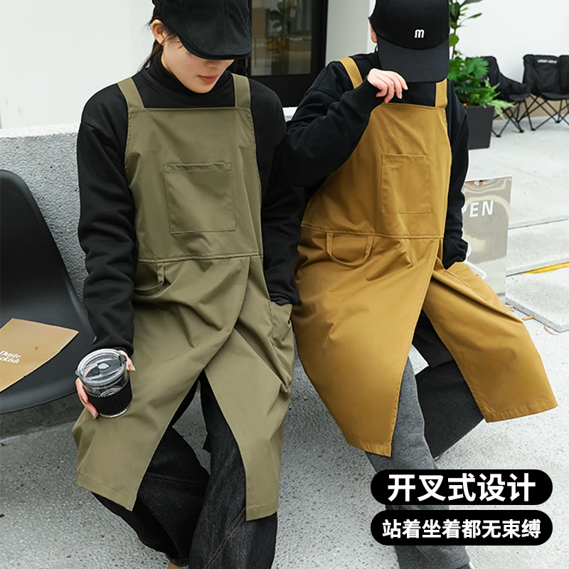 时尚咖啡师围裙高级感年轻款防泼水厨房家用上班专用男士工作服