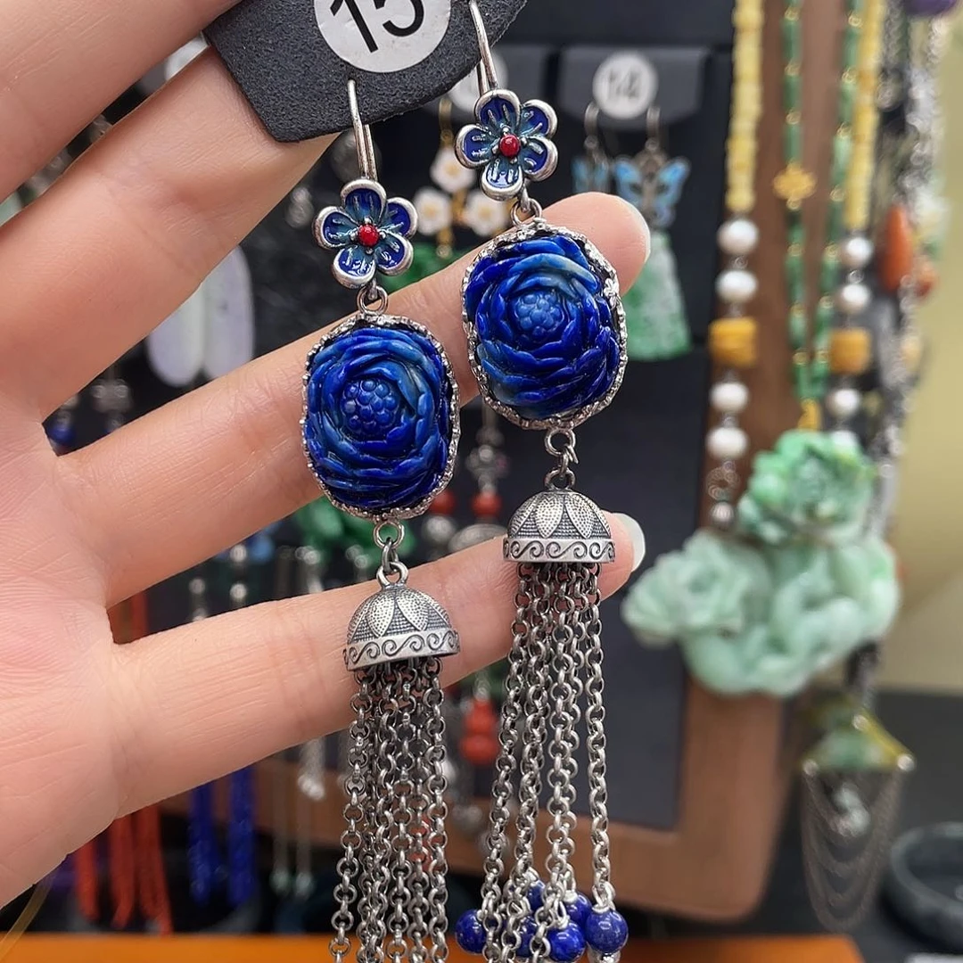 青金石耳饰银S925镶嵌大***～960ghhggg