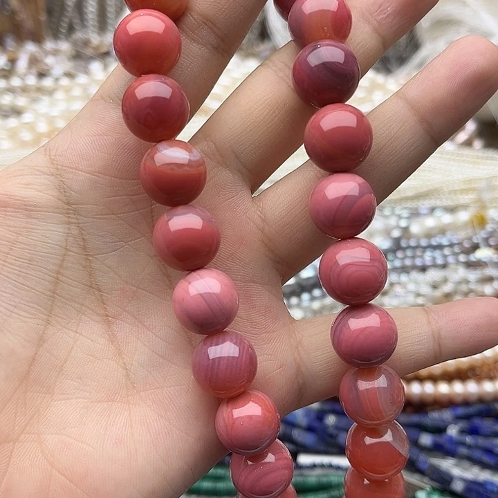 未镶嵌玛瑙/玉髓珠宝半成品一条14mm左右飘花南红