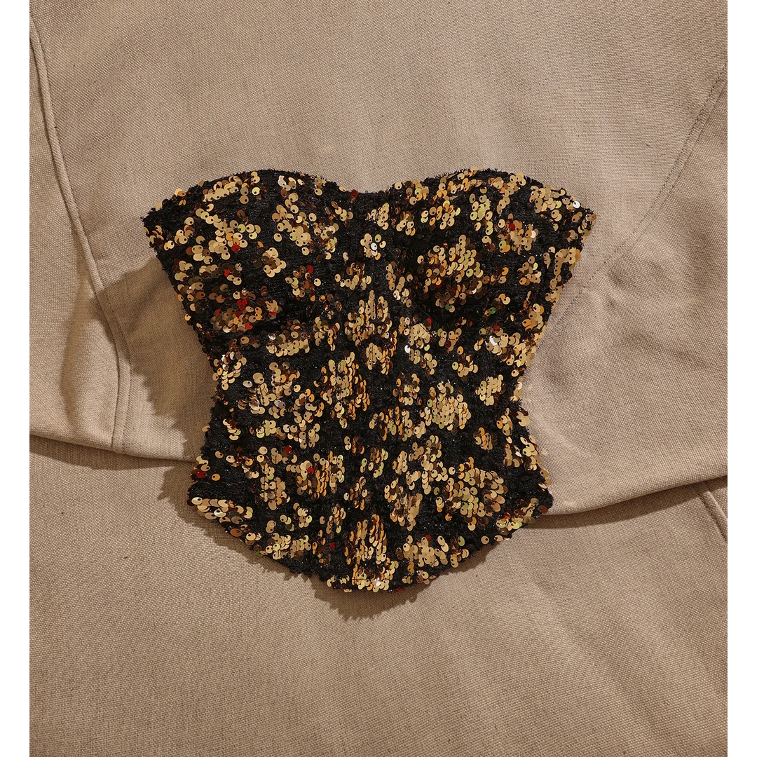 性感风闪亮珠片小众带胸垫抹胸吊带背心女亮片内搭外穿设计感上衣