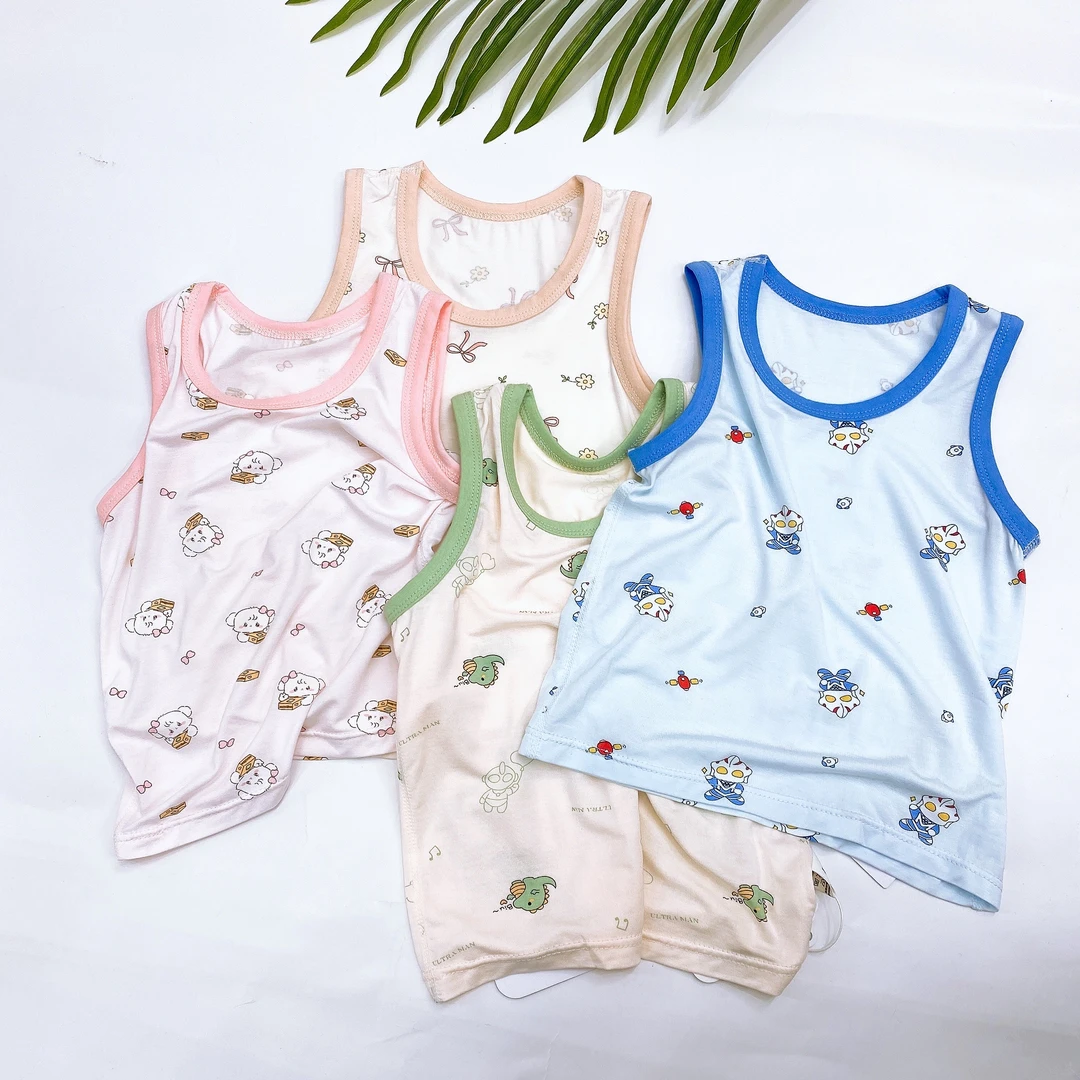 儿童背心夏季薄款男孩女孩凉快宽肩卡通家居圆领无袖夏款碎花