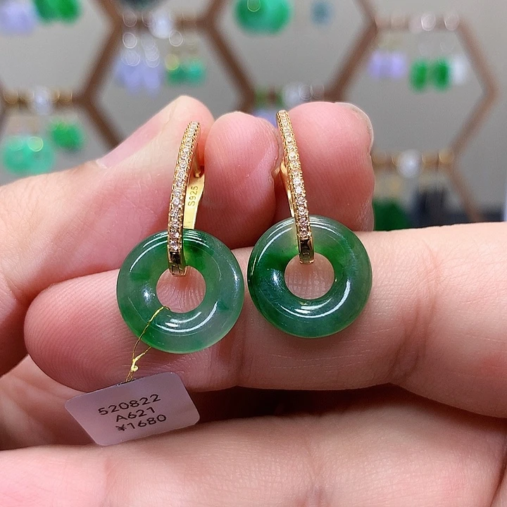 银S925镶嵌翡翠耳饰天然翡翠耳饰