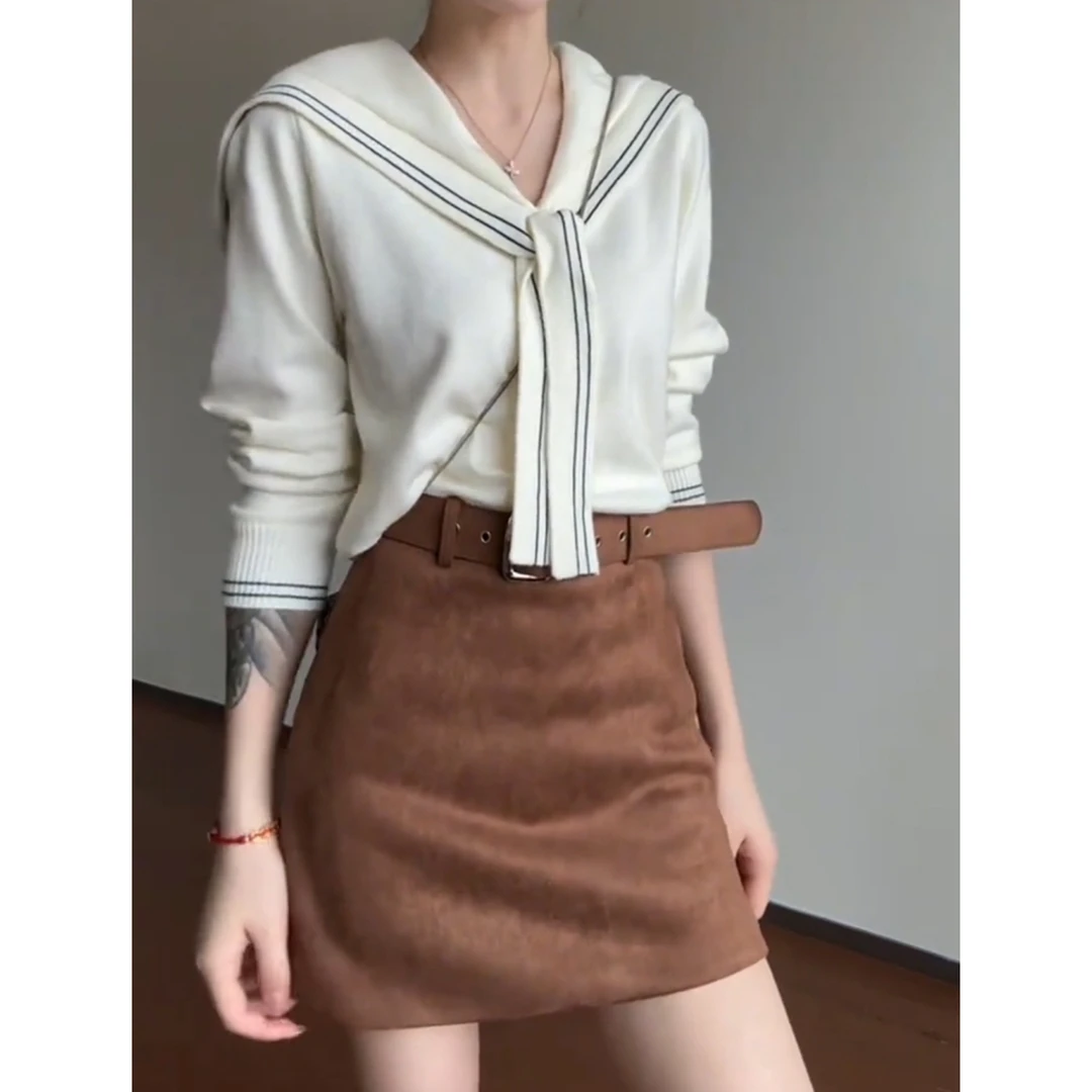 咖色麂皮绒半身裙女秋冬高腰显瘦棕色A字短裙大码胖MM包臀短裙子