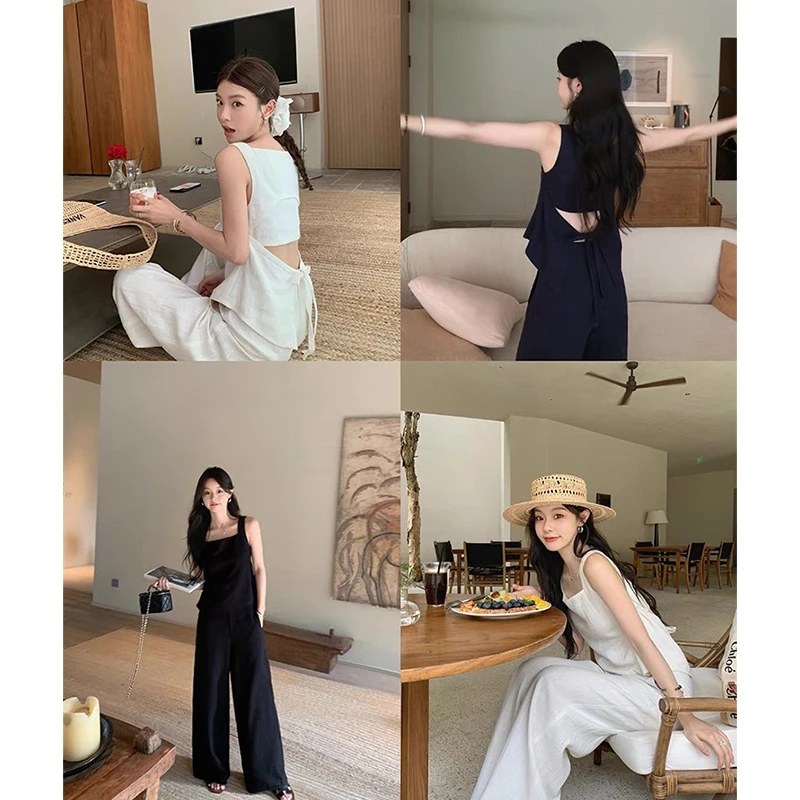 【mimius】喵喵 老钱风苎麻系带露腰显瘦衬衫+阔腿裤（正腰）G06013