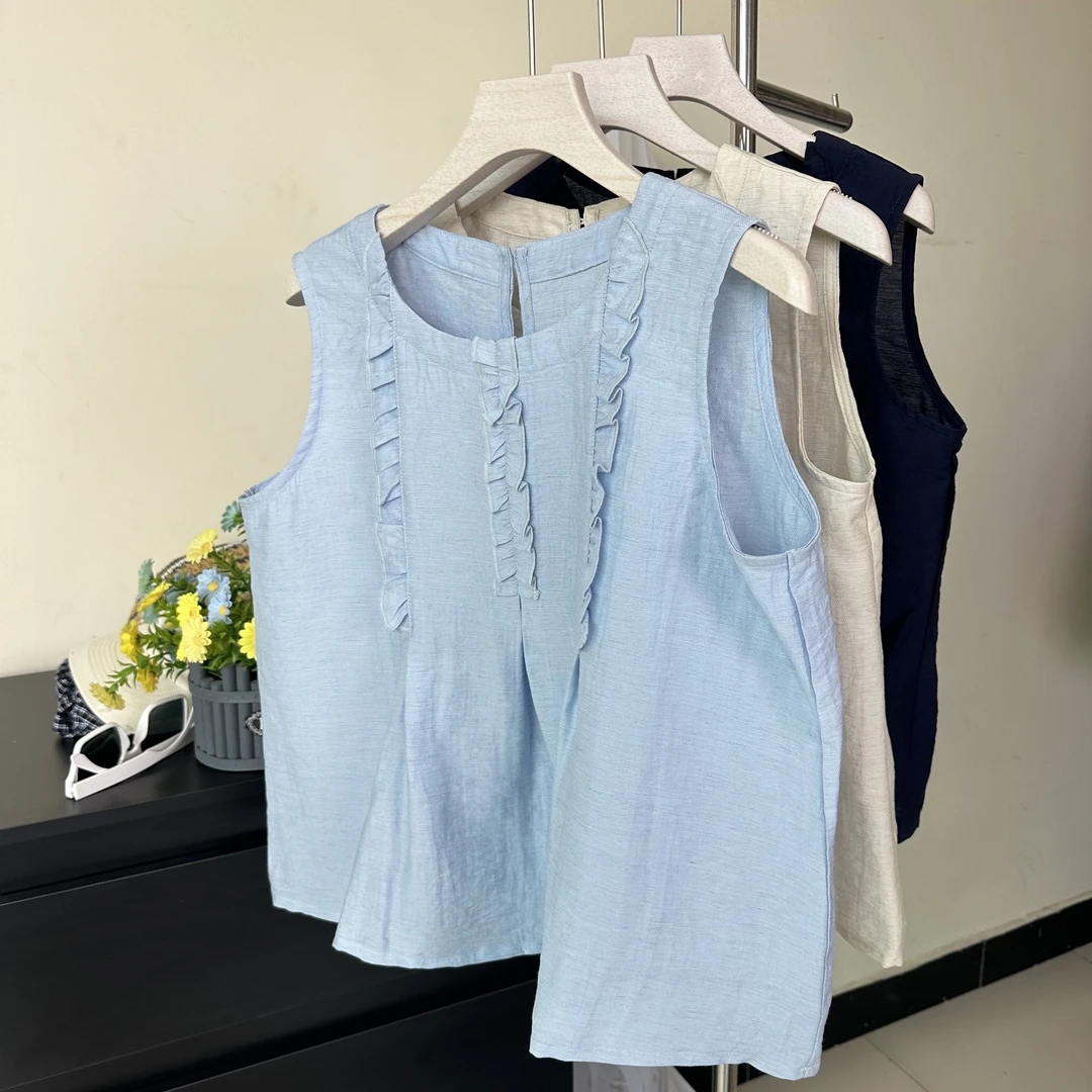 2025 夏季新款休闲百搭天丝亚麻无袖上衣8251297
