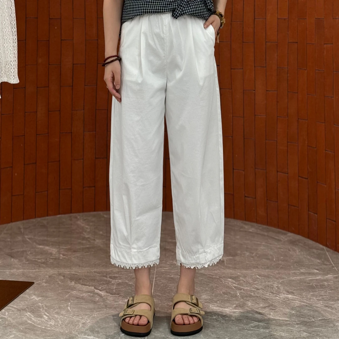 宿慕SUMU夏季爆款舒适百搭睫毛阔腿裤新款夏季显瘦九分裤B6909Z