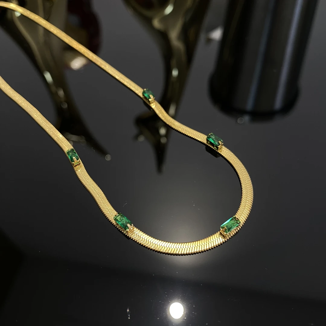 钛钢项链 方块立体小绿绿项链锁骨链AL485-8