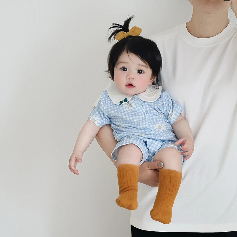 婴儿衣服连体衣夏款女宝宝哈衣爬服外出服可爱超萌娃娃领外穿夏装