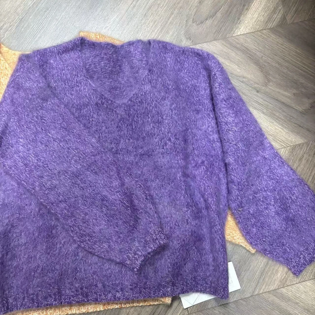 高品花纱无缝一体V领套头毛衣