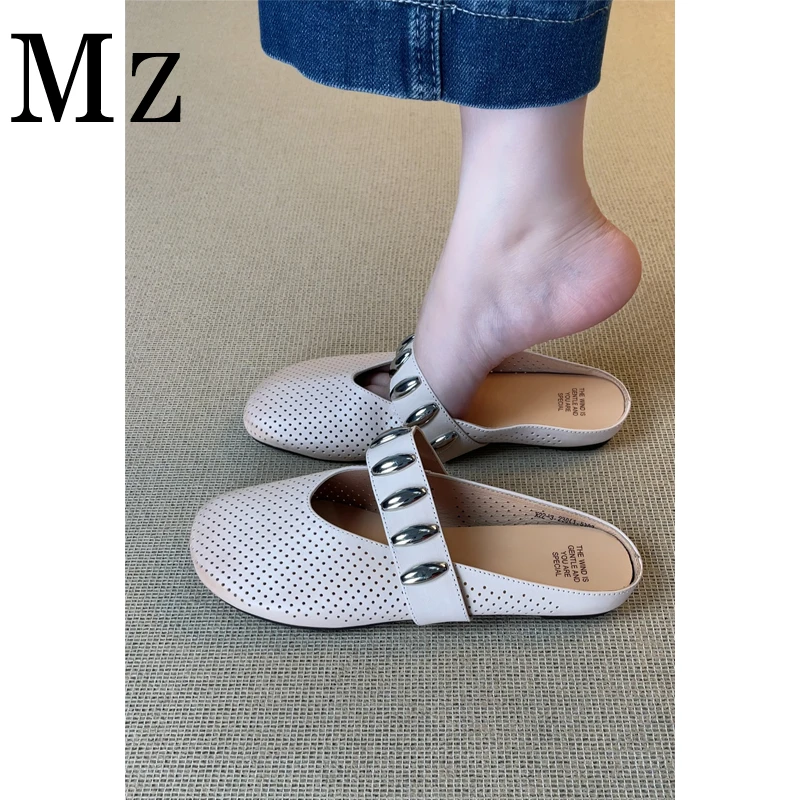 Mr.Zheng/平底1cm/包头百搭舒适透气镂空拖鞋夏季一字带穆勒女鞋