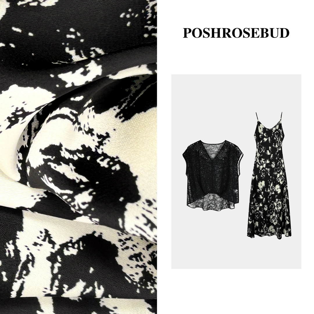 POSHROSEBUD【永夜花朝】印花吊带收腰气质显瘦女装连衣裙-T0116