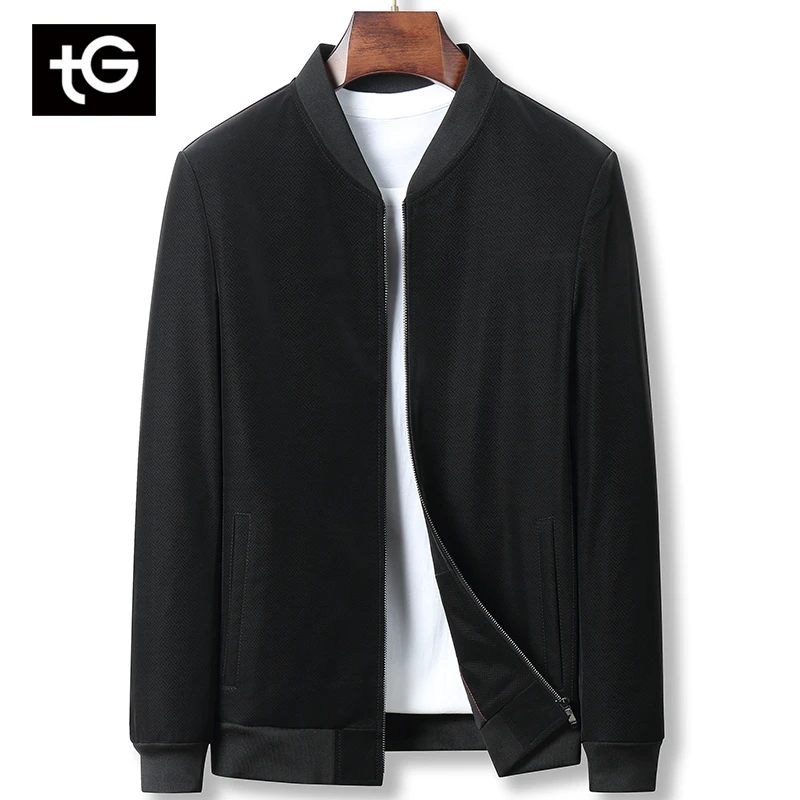 TG男士棒球服真皮皮衣外套春秋海宁商务时尚休闲潮流夹克2605