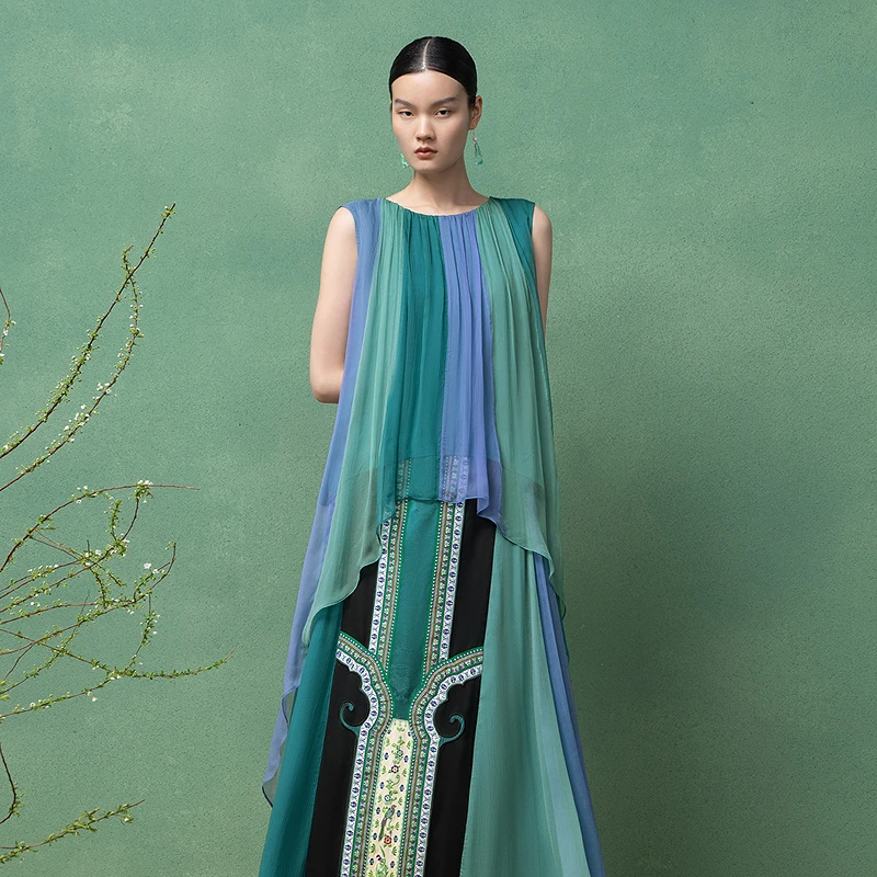 生活在左2025夏桑蚕丝衬衣长披肩宽松复古国风上衣真丝衫1952117