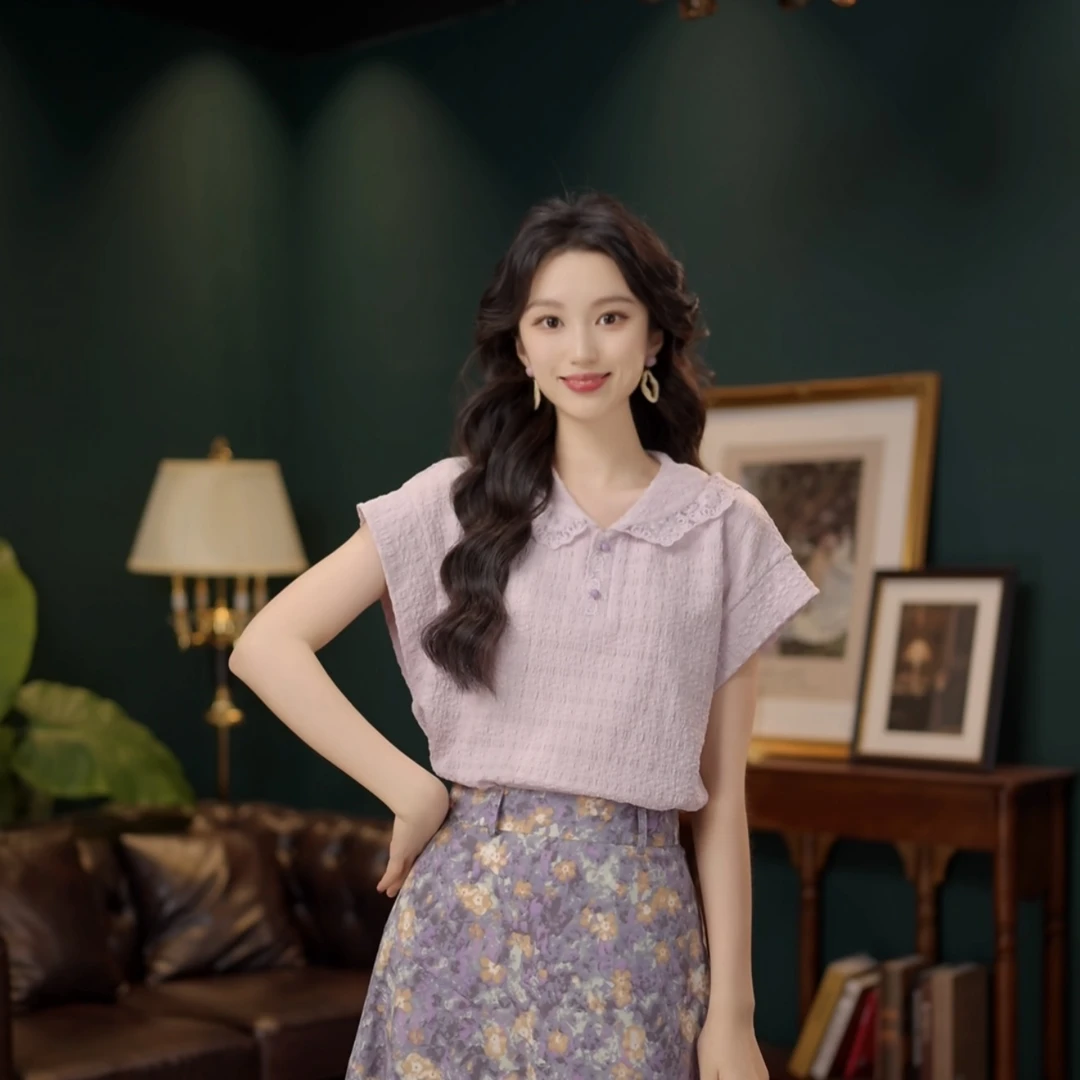 琦琦【罗绮芙莉】甜美衬衫休闲百搭短袖衬衫女夏季上衣YE0706408