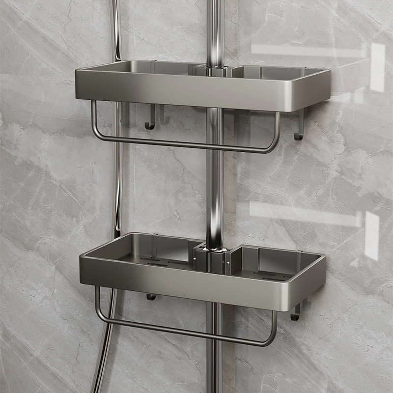 花洒置物架免打孔卫生间淋浴架子升降杆支架浴室花洒杆沐浴露托盘