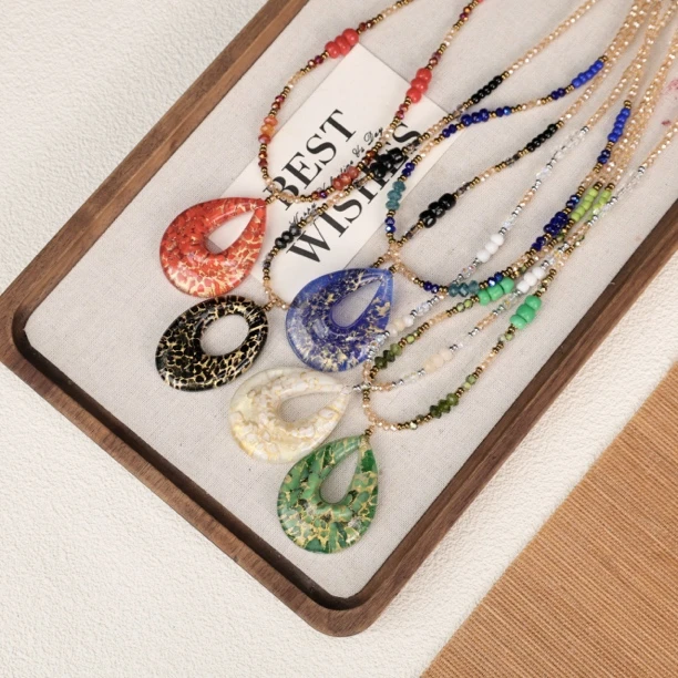 合金项链 LZ3583 孤品合集 镂空吊牌小米珠琉璃项链