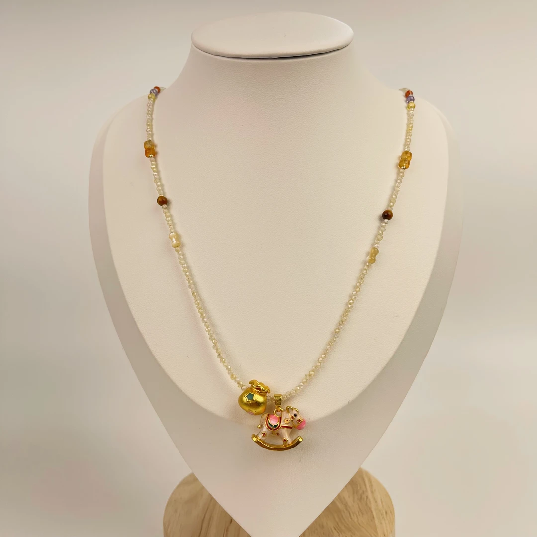 合金项链 原创设计女士气质手工串珠项链好运来坠链