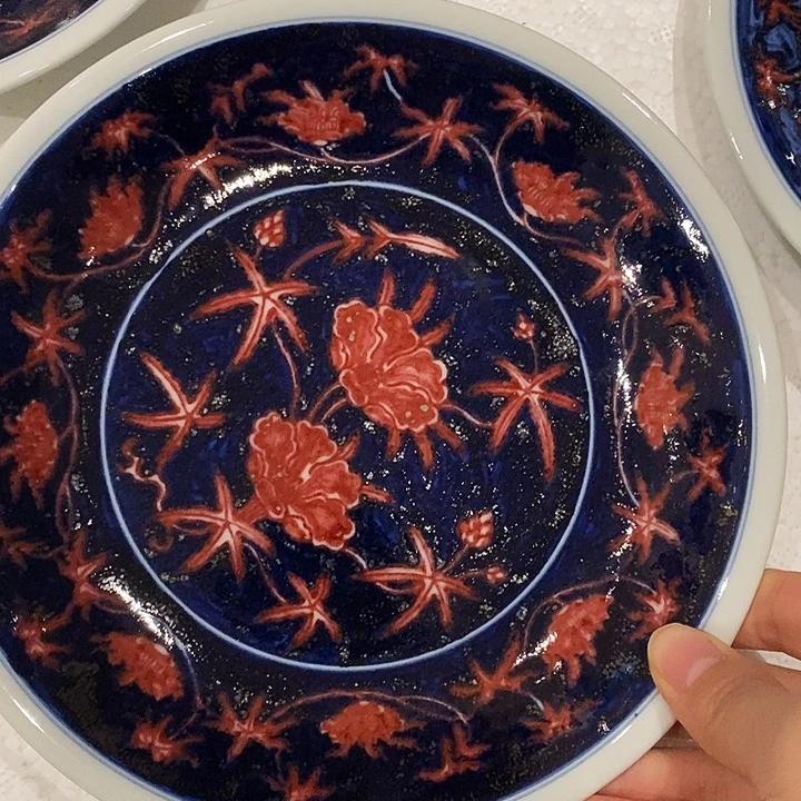 摆件陶青花釉里红秋葵拓水壶承