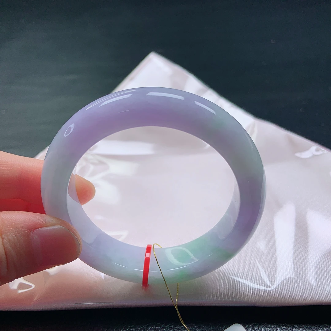 53圈紫罗兰带绿宽版手镯缅甸天然a货女款平安镯高雅迷人