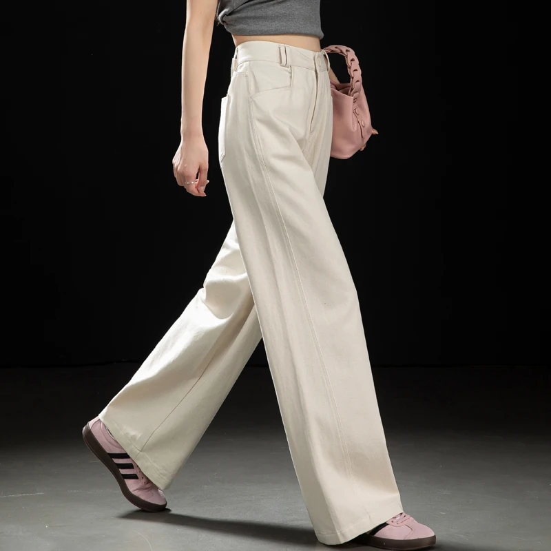 窄版直筒裤垂感高级感老钱风亚麻裤子女夏季薄款棉麻阔腿显瘦长裤