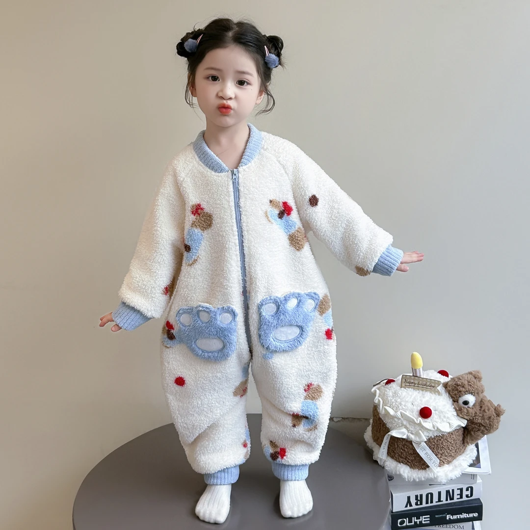 女童珊瑚绒连体睡衣秋冬新款3女宝宝婴儿防着凉5儿童冬款睡袋爬服