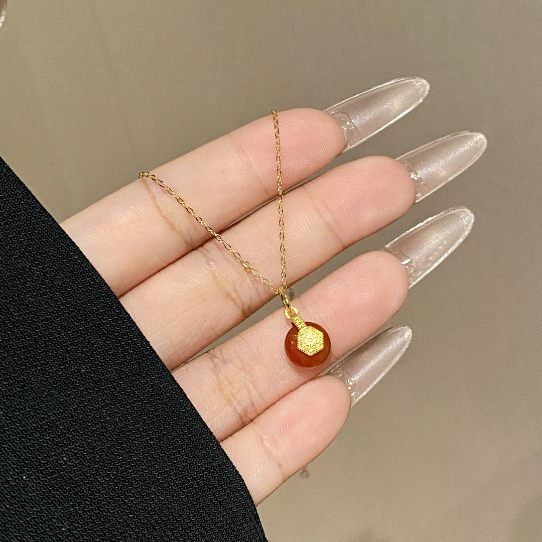 红玛瑙小滴溜精致气质百搭女项链A3277