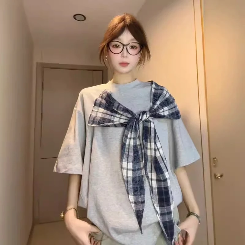 美式复古蝴蝶结绑带短袖t恤女夏季设计感宽松显瘦慵懒松驰感上衣