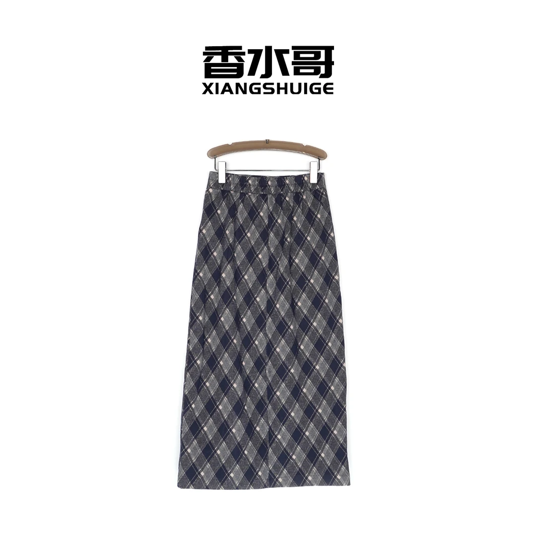 半身裙2025秋冬季新女侧开叉菱格半裙复古风长款包臀裙英伦格子裙