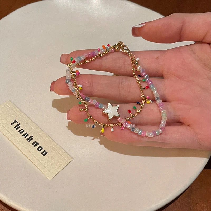 铜合金手链 多巴胺星星滴油米珠串珠手链夏季甜美女生款配饰可爱