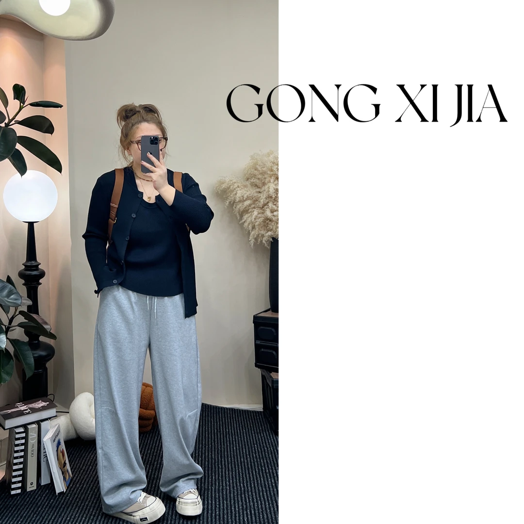 「Gong喜」春季真两件系扣气质开衫