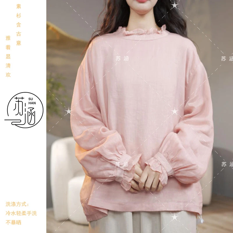 6138 复古花边荷叶边苎麻加棉小棉衣 冬季百搭减龄棉服上衣