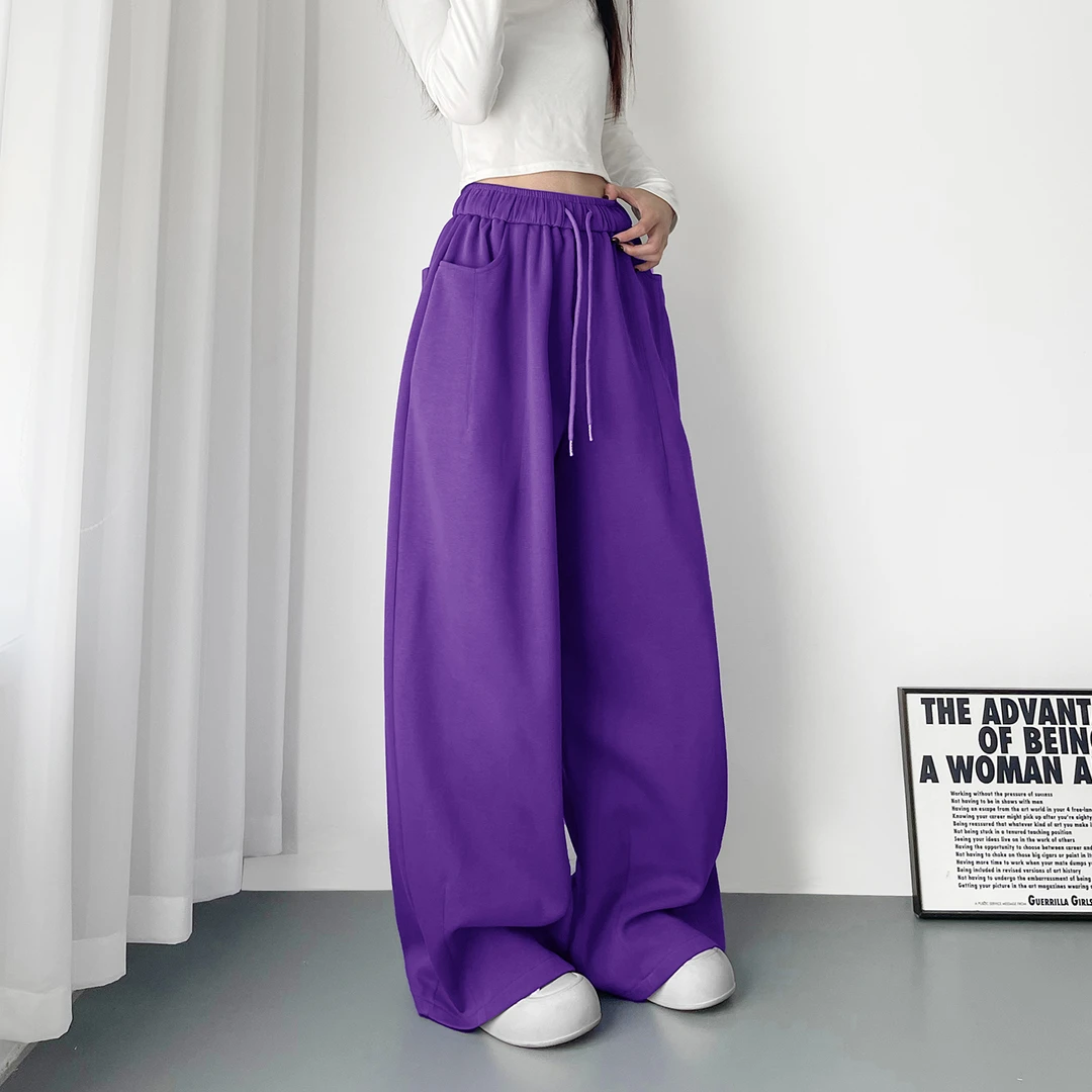 高腰显瘦松弛感休闲阔腿裤女秋季大码胖mm梨形身材慵懒运动卫裤子