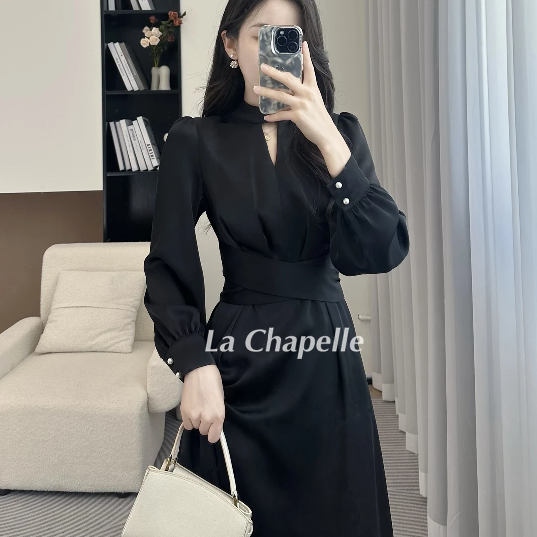 拉夏贝尔2025年秋季凉法式气质高腰显瘦赫本风连衣裙 9430 LSC