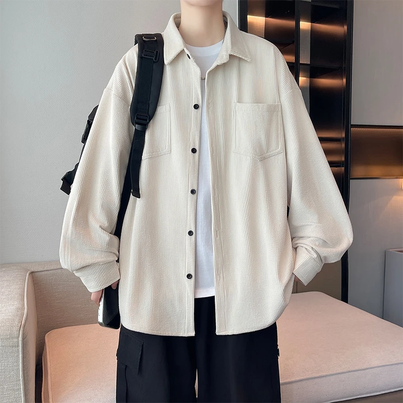 青年男士纯色百搭衬衣外套简约时尚宽松休闲运动薄外套衬衫男薄款