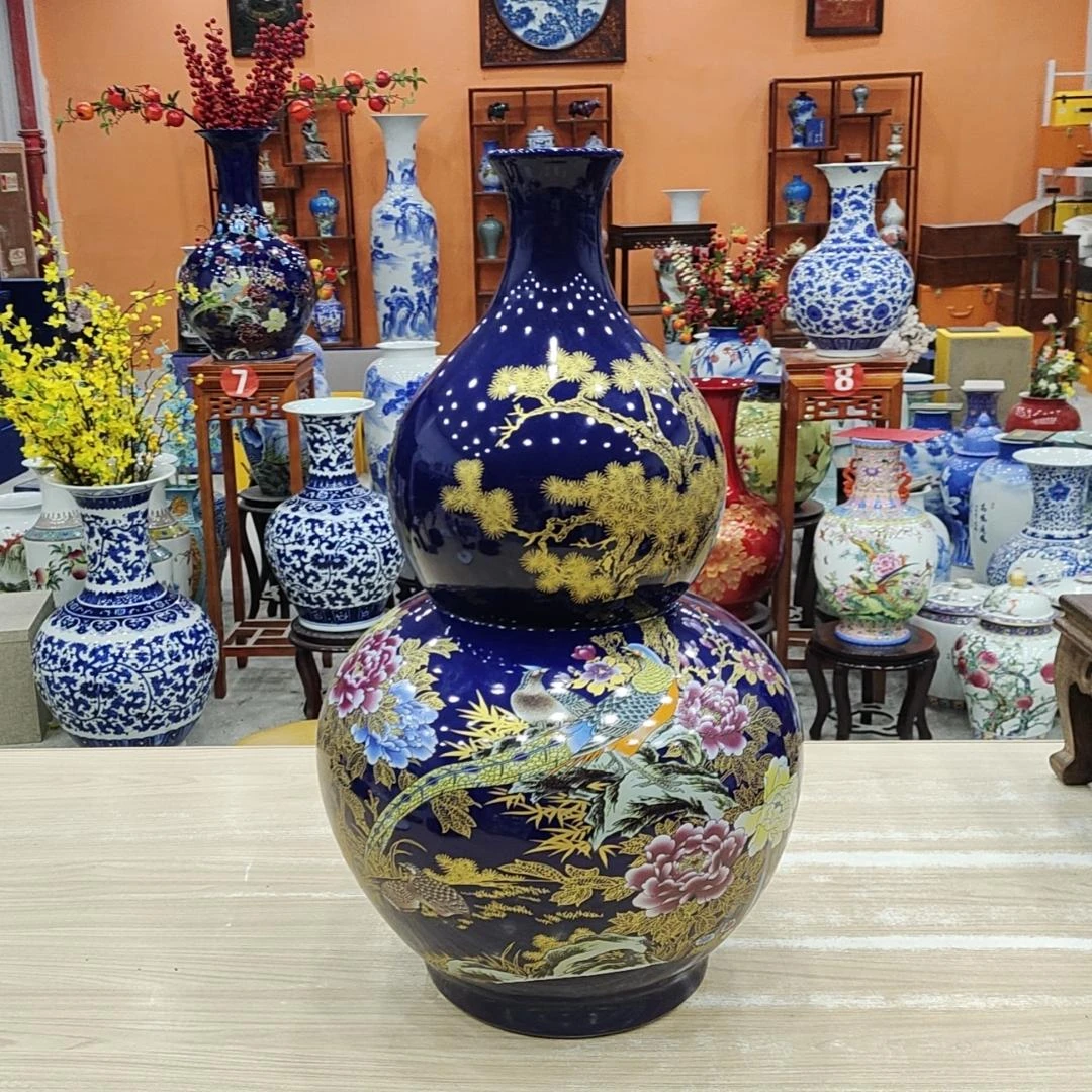 寻韵景德镇陶瓷花瓶客厅玄关电视柜摆件大号景泰蓝葫芦