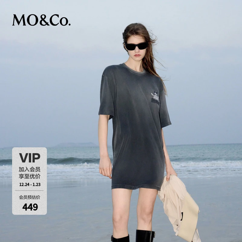 MOCO连衣裙KUROMI联名2025春新品T恤裙印花渐变褪色MBE1DRST19
