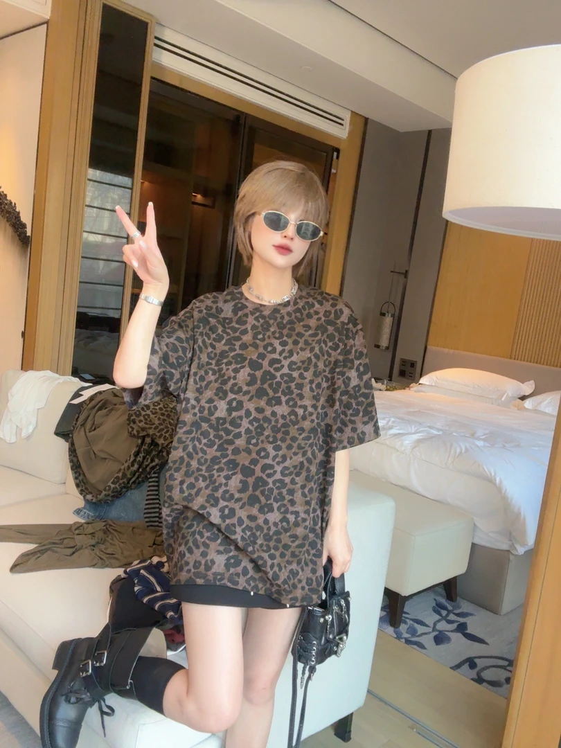 FK早秋豹纹复古花色老钱风T恤8395