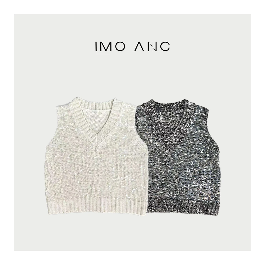 IM SO FANCY领亮片花纱马甲马海毛百搭时尚马甲