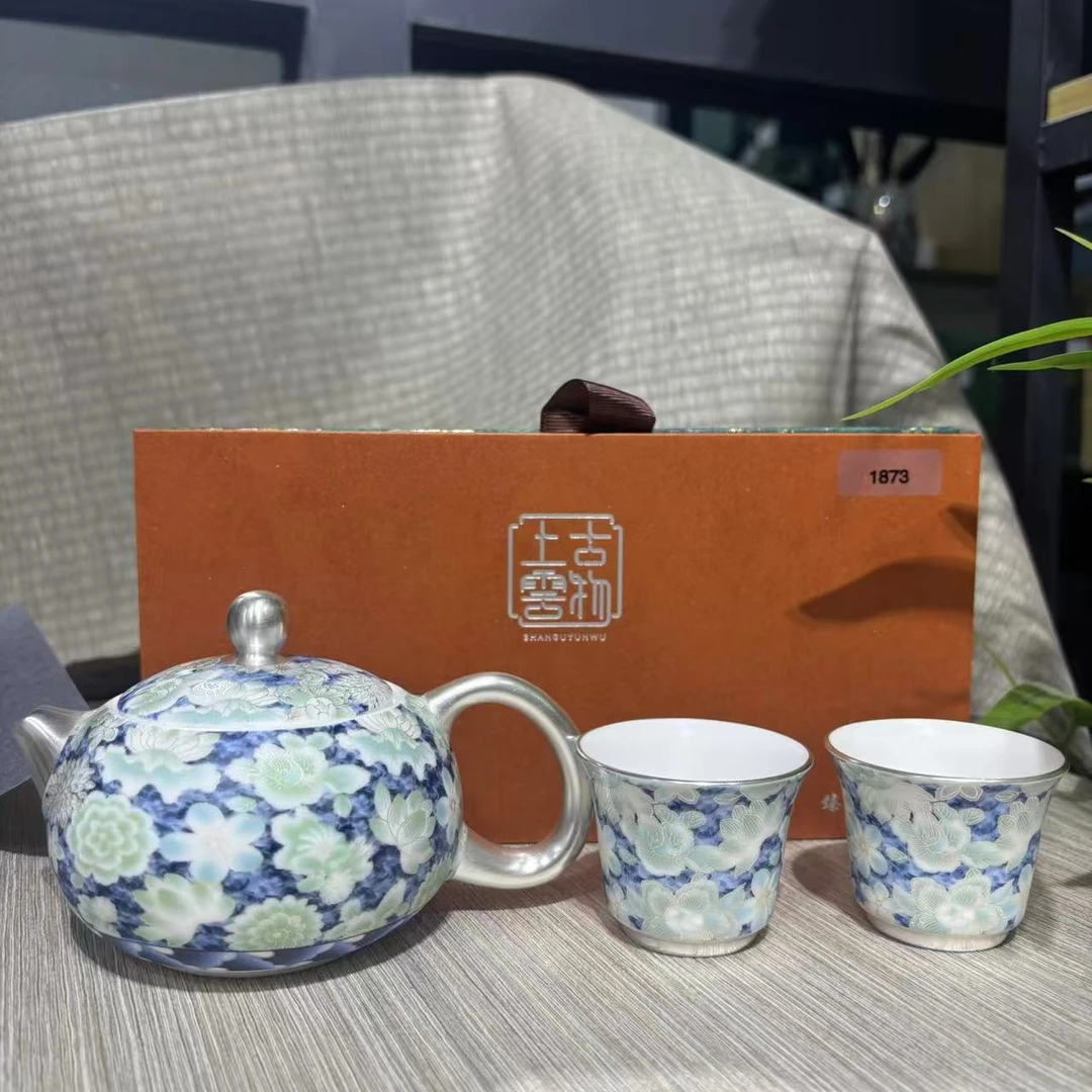 【中国邮政专属链接】上古云物青花鎏银西施壶带两杯1873