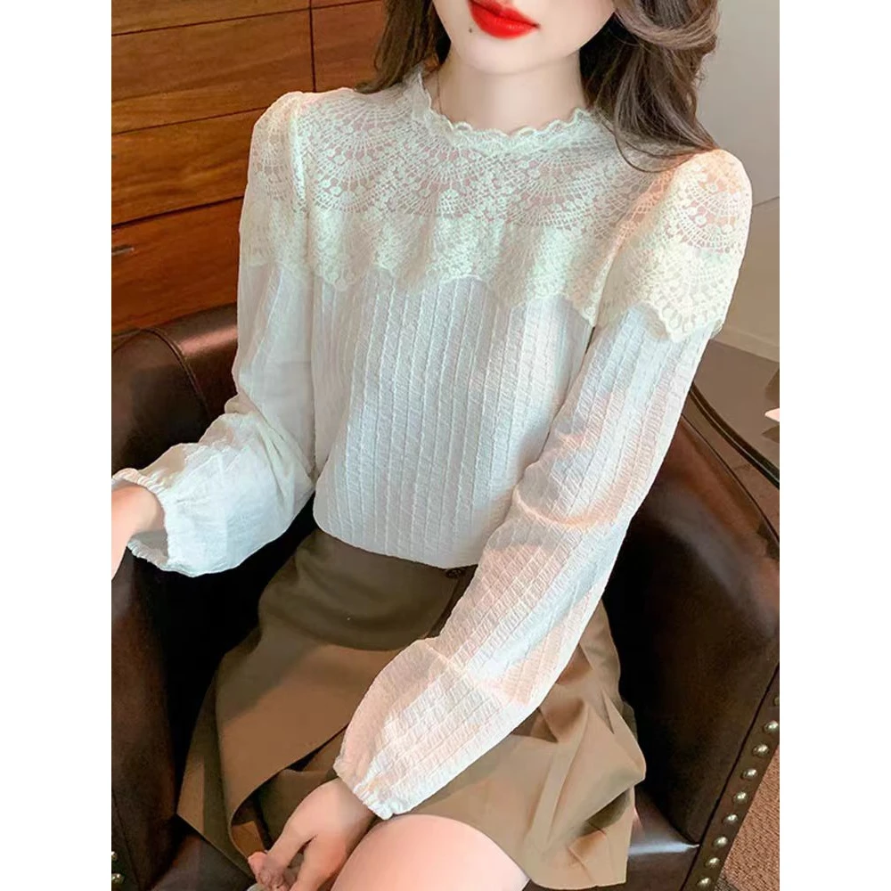 A74时尚欧货蕾丝打底衫女秋冬2024秋季新款气质显瘦洋气小衫内搭