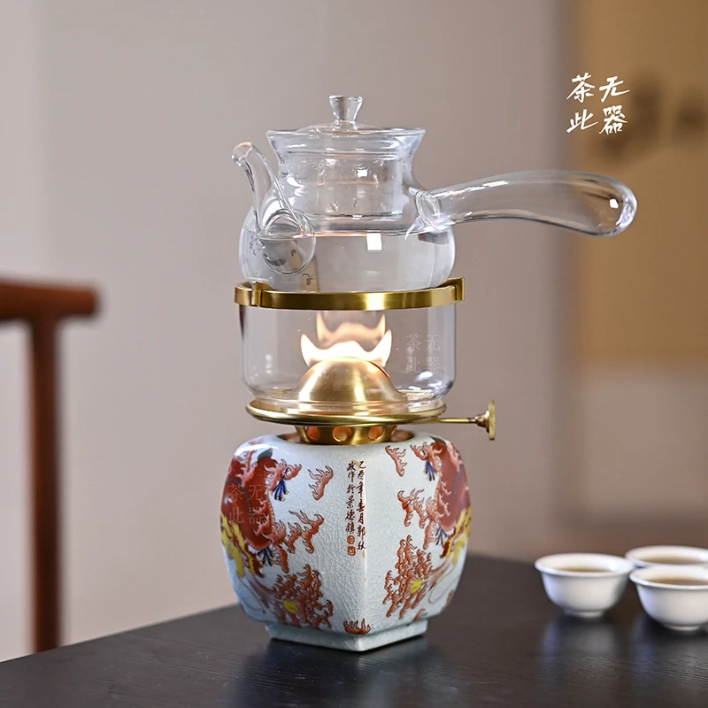 【蛟龙戏火】复古陶瓷茶灯茶炉工夫茶具烧水煮茶灯泡茶空气灯景德镇