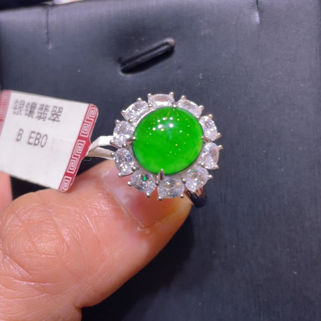 翡翠银S925镶嵌颈饰戒指