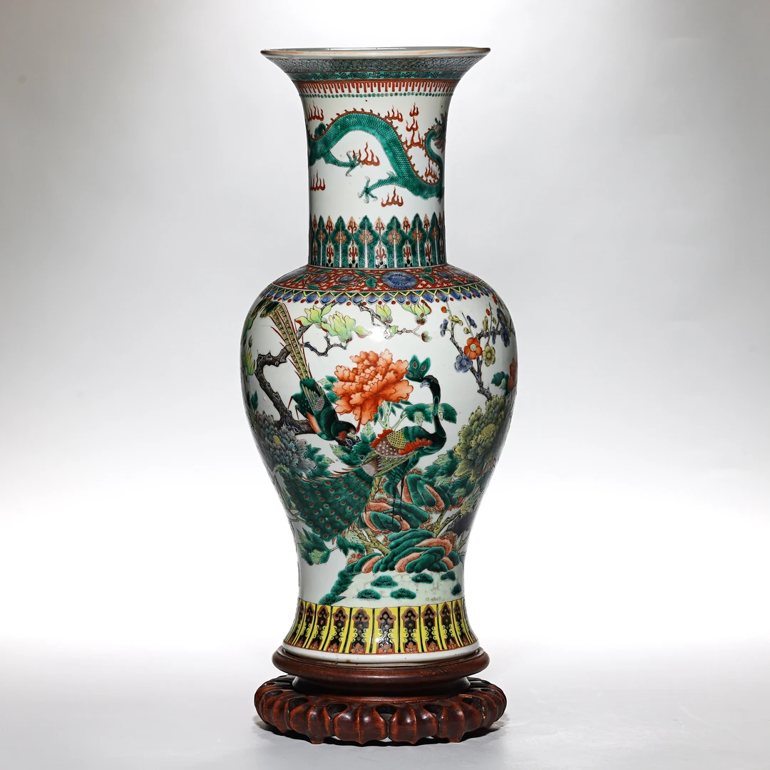 【预展专用】4187清光绪.五彩孔雀纹凤尾尊