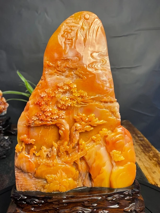 福建福州寿山石纯手工精雕钿刻作品 抱琴会友