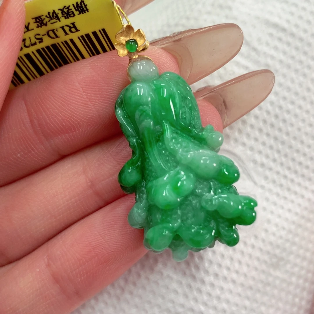 翡翠18K金镶嵌吊坠(不含链)
