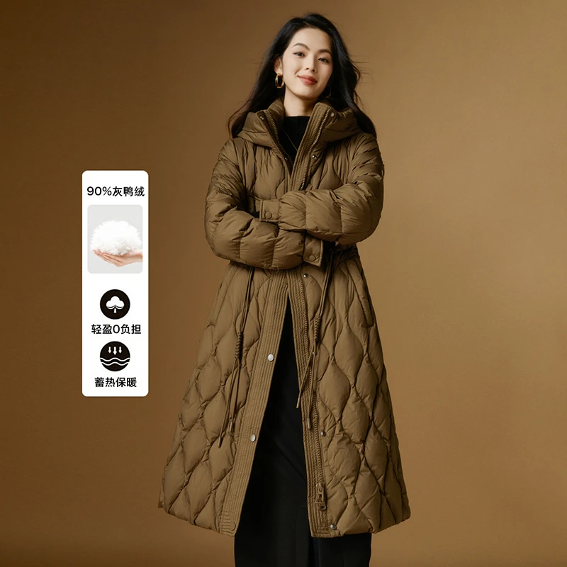 晚白【新品】2025冬厚外套连帽长款羽绒服女25082116